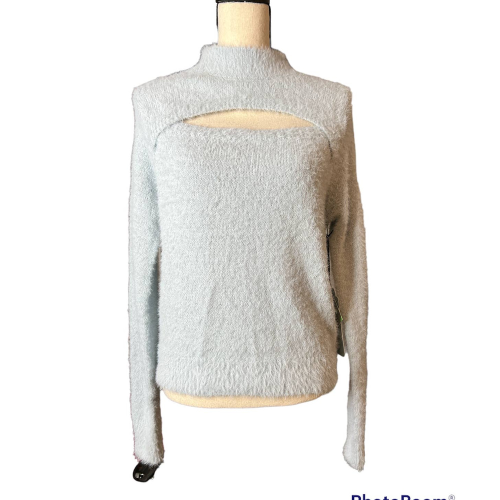 New Sweet&Sinful Fuzzy Sweater in Gray with Cutout below Neckline Size XL